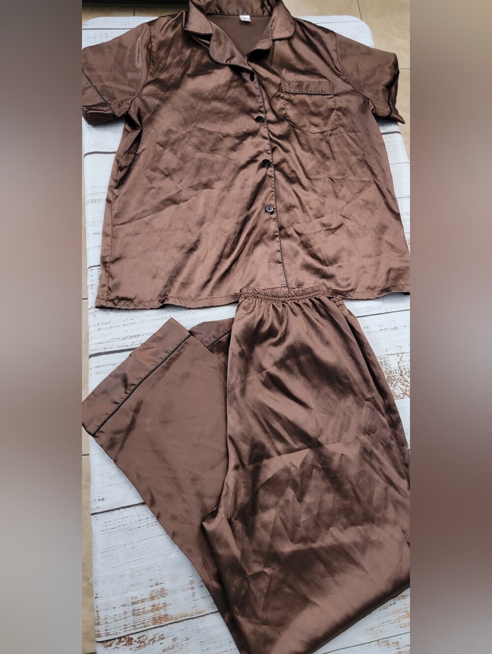 Relaxed Satin Brown Pajama Set - Women's Two-Piece Sleepwear